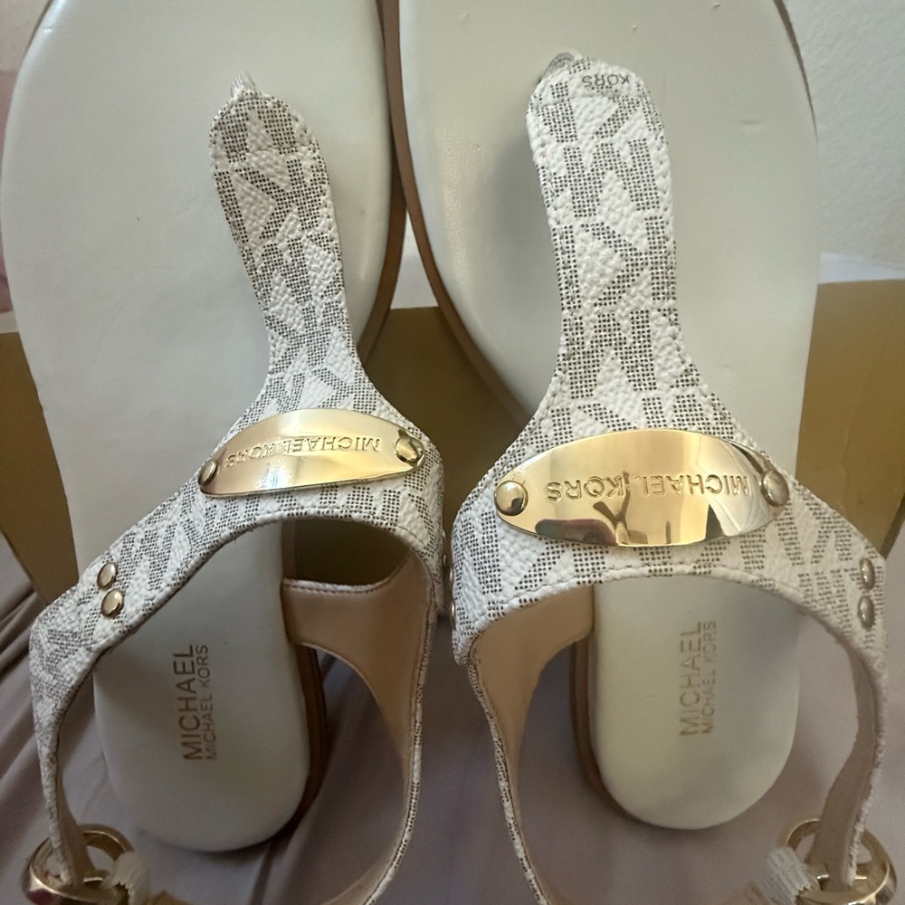 Michael Kors Gold and Cream Patterned Sandals